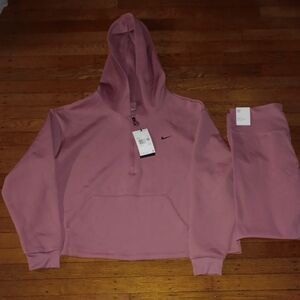 Nike Rose Pink Pullover Hoodie Set with Swoosh